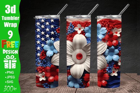 3D USA Flag 4th of July Tumbler Wrap: Graphics and Crafts for Content Publishing