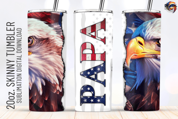 4th July PAPA Eagle US Flag Tumbler Wrap Graphics