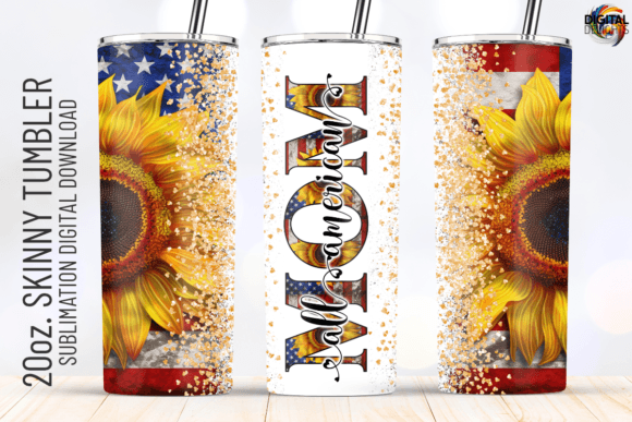 All American MOM Sunflower US Flag Wrap Graphics