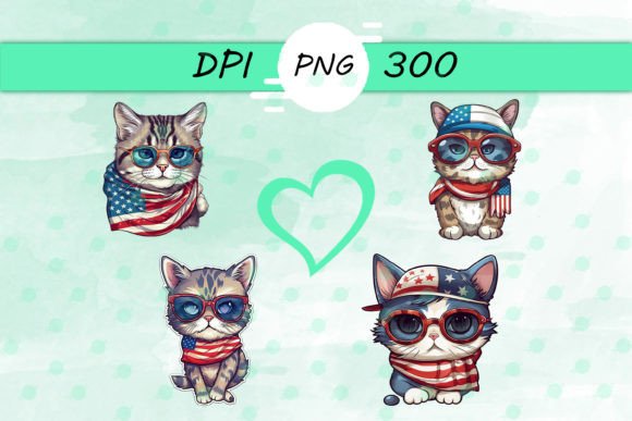 American Flag with Cat Scarf Sticker: Graphics for Crafts and Content