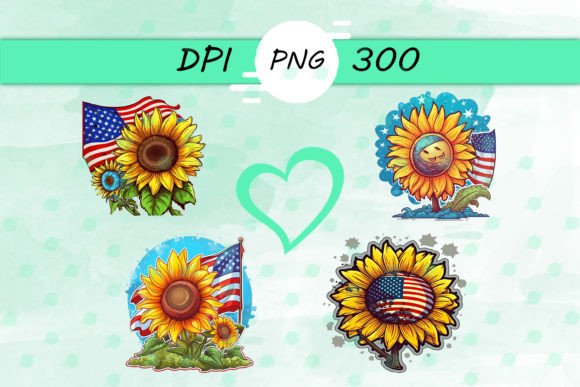 American Flag with Sunflower Sticker: Graphics & Crafts