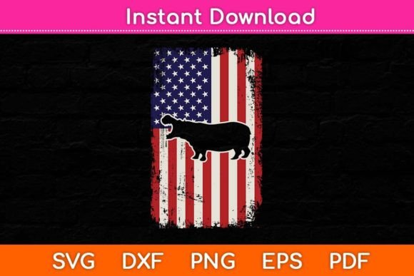 American US Flag Hippopotamus Svg Design: Graphics & Crafts