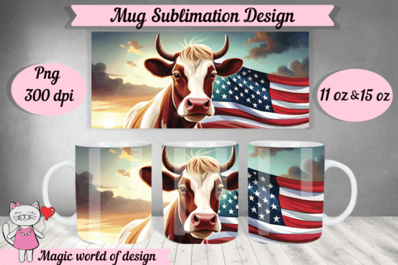 Cow American Flag Sublimation for Mugs