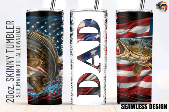 DAD Bass Fishing US Flag Tumbler Wrap: Graphics & Crafts for Local Business