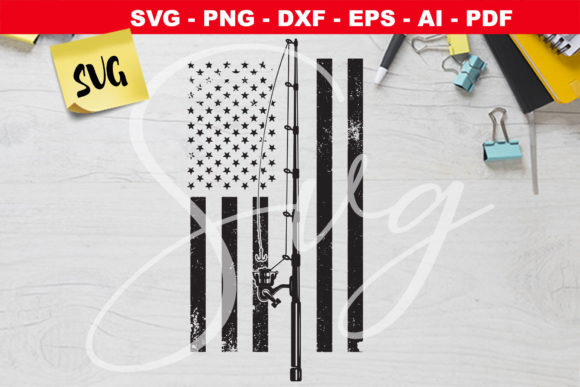 Fishing Flag USA Distressed Graphics