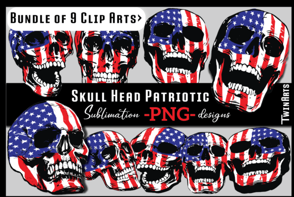 Skull Head American Flag Sublimation PNG