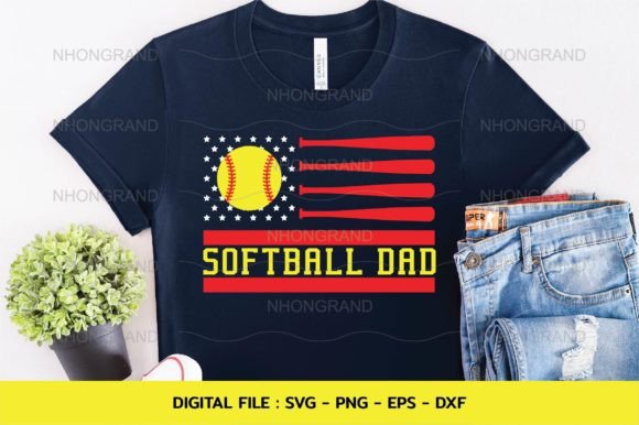 Softball Dad Svg with America Flag Shirt Graphics