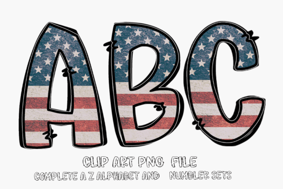 USA Flag Alphabet Sublimation Clipart: Graphics for Crafts