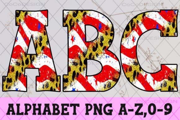 USA Flag Leopard Glitter Alphabet Font for Graphics and Crafts